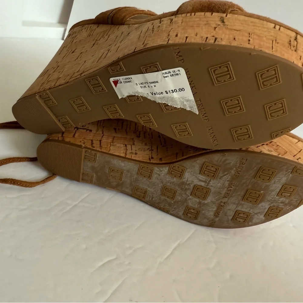 Boho Brown Tan Wedge Cork Platform Heel Sandals Ankle Strap Women Size 6